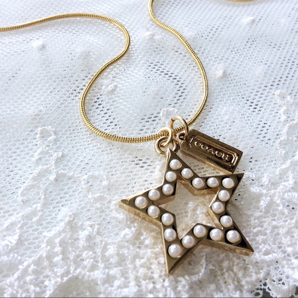 Coach Pearl Star & Hangtag Charm Necklace